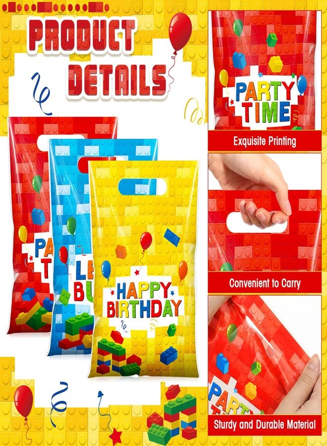 Resurhang 120 Pcs Building Block Birthday Party Favor Bags Bulk 6.5x9.8 Inch Plastic Building Bricks Goodie Treat Gift Bag Funny Candy Cookie Tote for Birthday Decoration Supplies Baby Shower Wrapping - Image 2