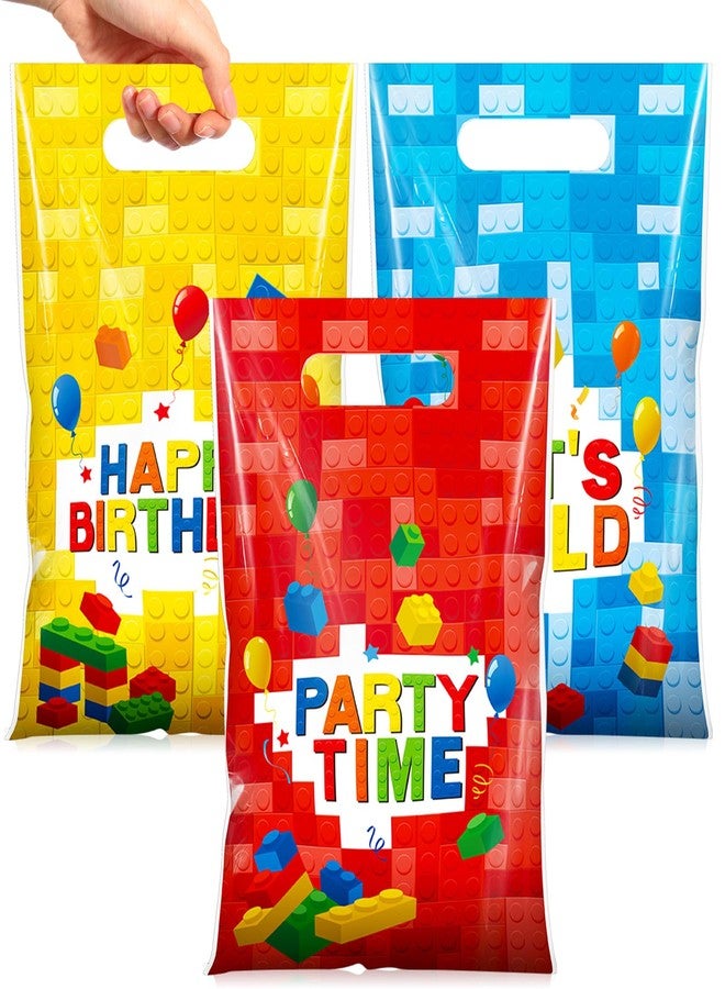 Resurhang 120 Pcs Building Block Birthday Party Favor Bags Bulk 6.5x9.8 Inch Plastic Building Bricks Goodie Treat Gift Bag Funny Candy Cookie Tote for Birthday Decoration Supplies Baby Shower Wrapping - Image 1
