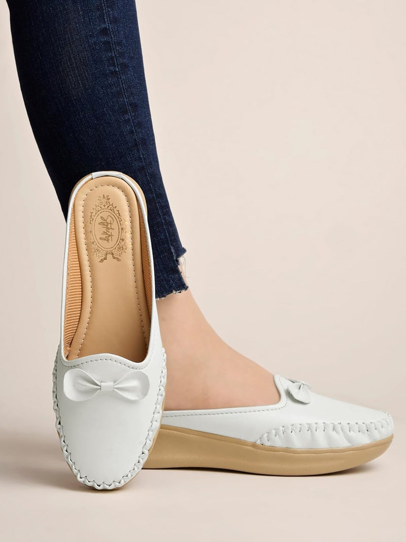 Shoetopia Women's Stiletto Heel Loafers White (8 UK) - Image 4