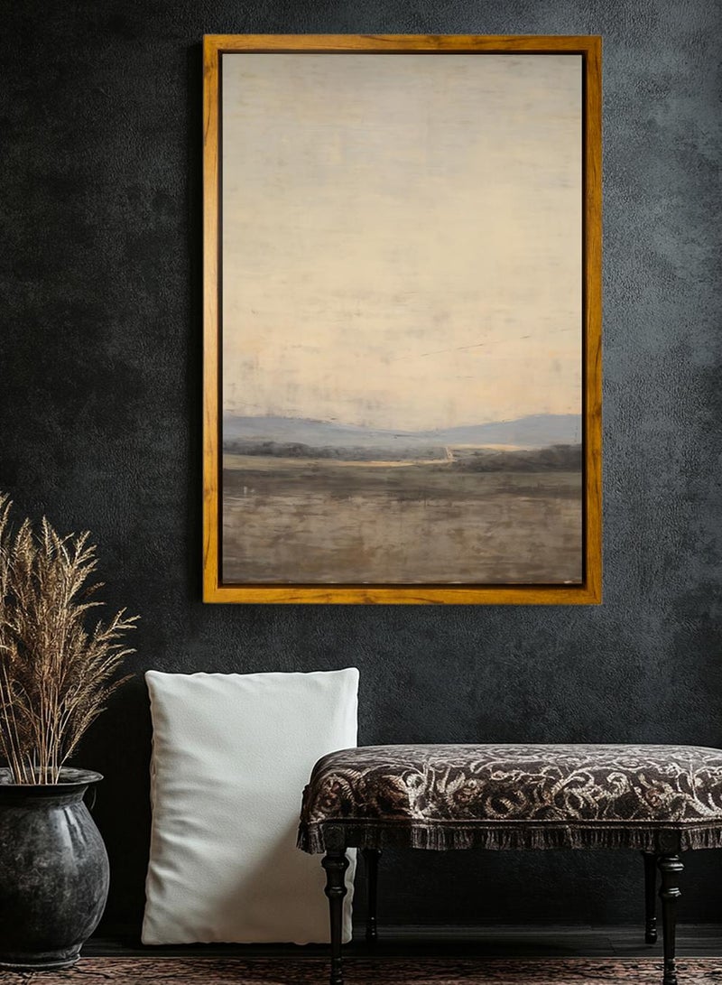 LOWHA Canvas Wall Art Stretched Over Wooden Frame with Wooden Color Floating Frame and Vintage Style Abstract Painting - Image 1