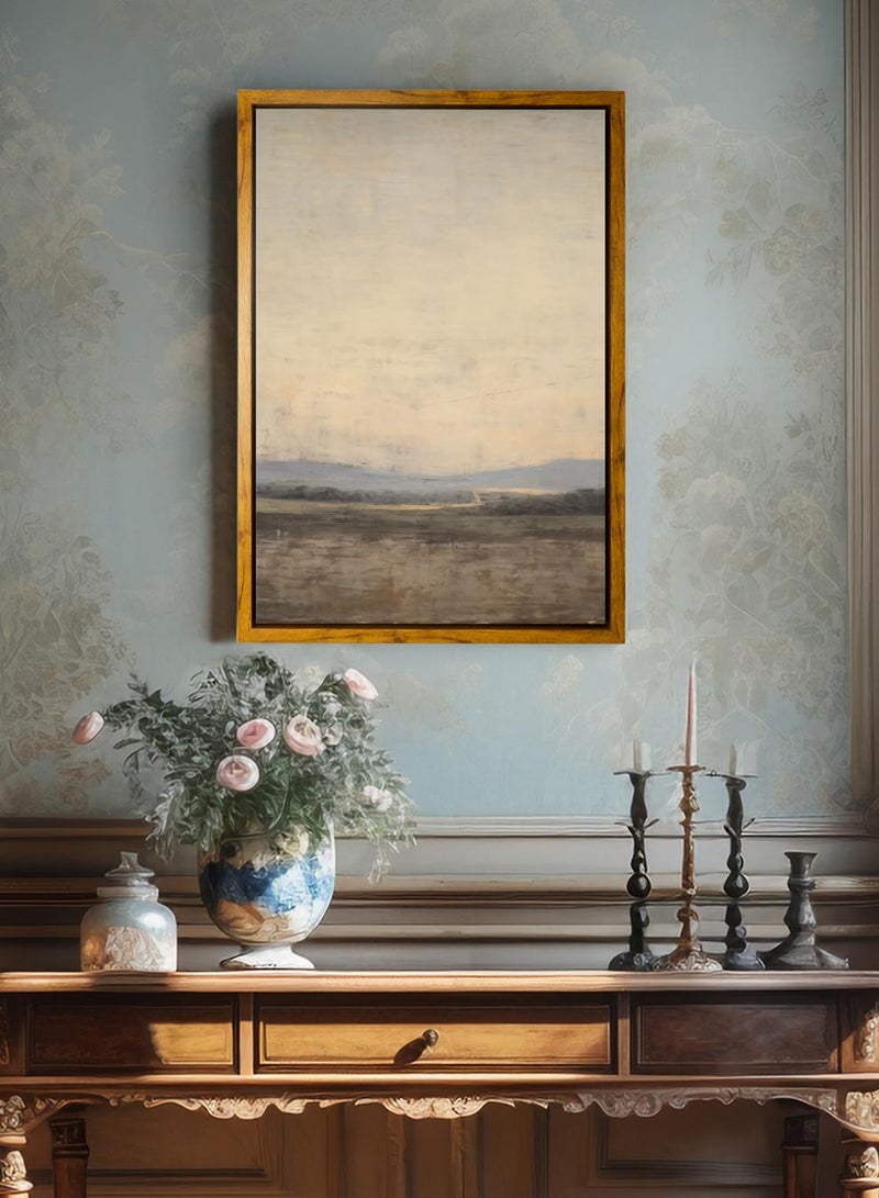 LOWHA Canvas Wall Art Stretched Over Wooden Frame with Wooden Color Floating Frame and Vintage Style Abstract Painting - Image 4