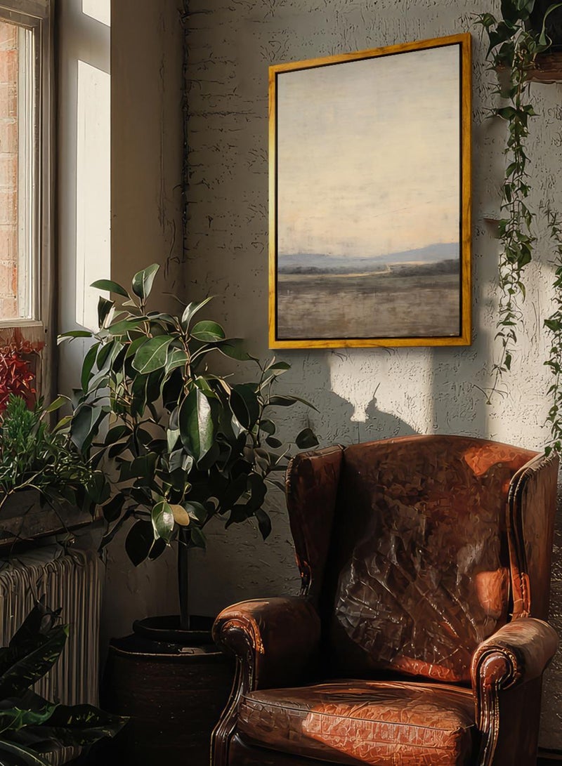 LOWHA Canvas Wall Art Stretched Over Wooden Frame with Wooden Color Floating Frame and Vintage Style Abstract Painting - Image 2