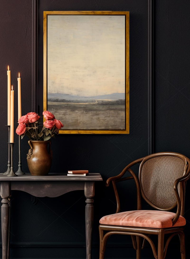 LOWHA Canvas Wall Art Stretched Over Wooden Frame with Wooden Color Floating Frame and Vintage Style Abstract Painting - Image 3