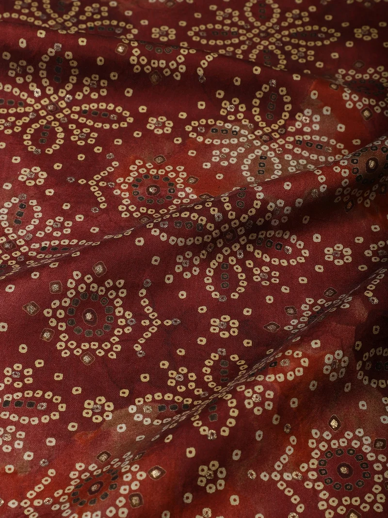 أيه كيه إس Rust Floral Mandala Bandhani Fabric