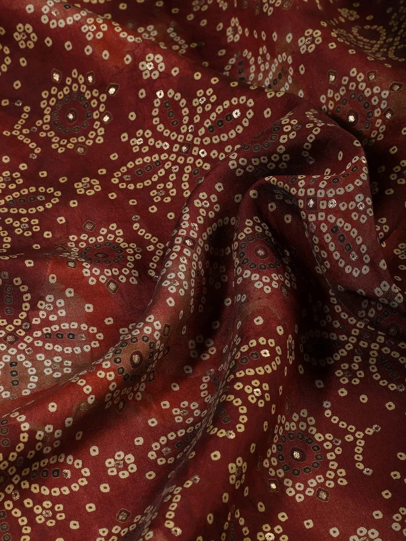 أيه كيه إس Rust Floral Mandala Bandhani Fabric