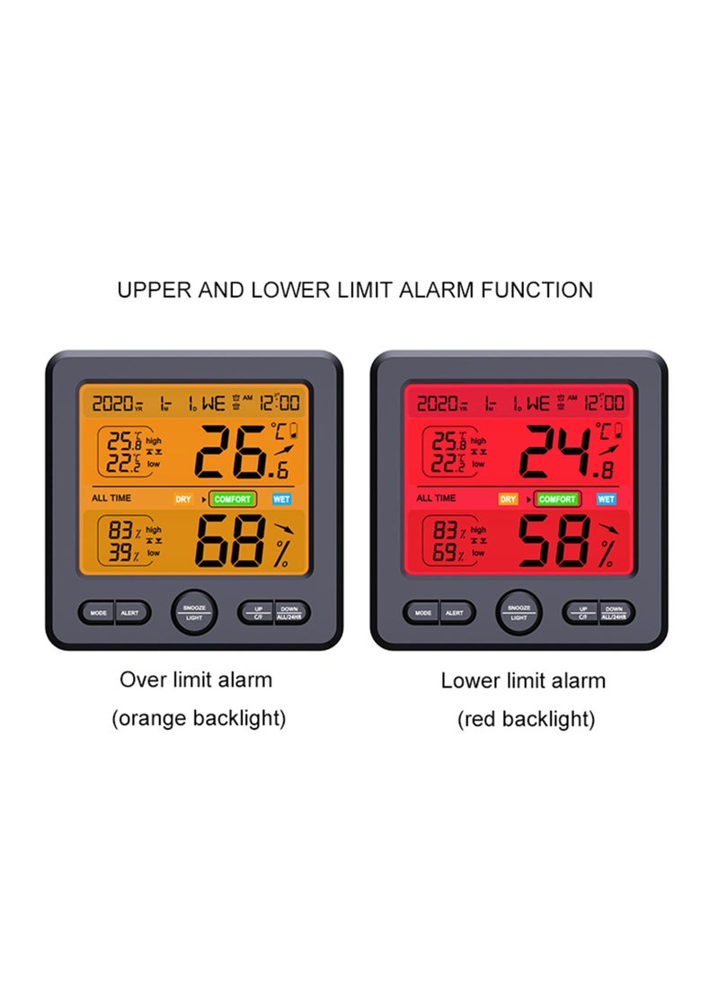 Excefore Indoor Thermometer/Hygrometer, Precision Digital Thermometer Clock, Color Alarm to Remind, with Comfort, Max/Minimum Value, Alarm Clock, Calendar Week, for Bedroom, Nursery, etc. Grey  - Image 5