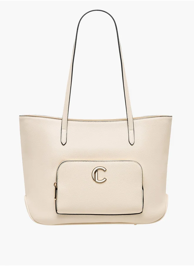 لو كونفورت Women's Textured Tote Bag with Zip Closure and Double Handle