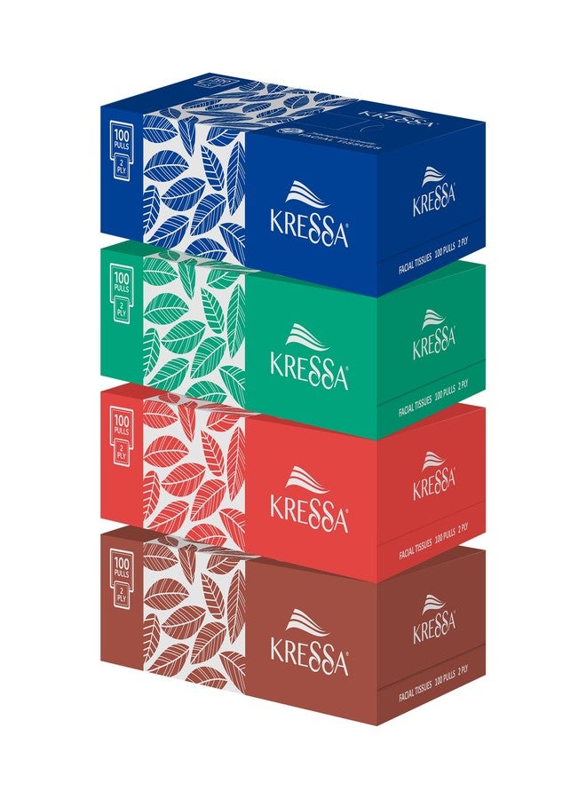 Kressa 2 Ply Facial Tissue | Car Tissue Box | 4 Boxes 100 Pulls Per Box With Total 400 Pulls Made Of 100% Natural Virgin Pulp - Image 1