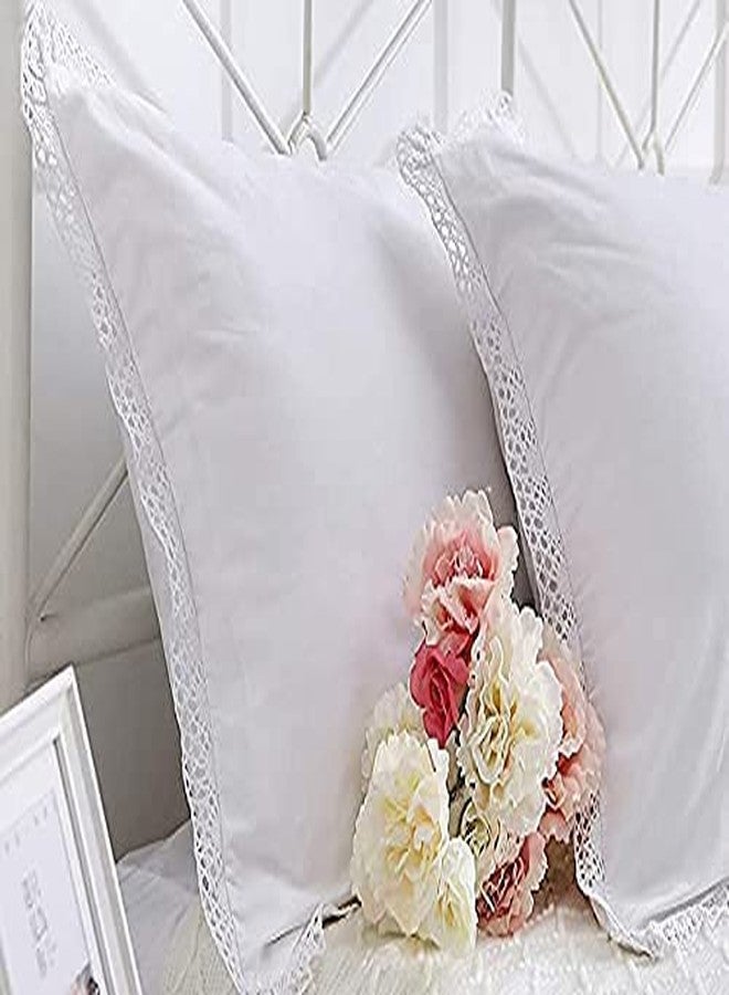 Meaning4 White Eyelet Crocheted Lace Pillow Shams Cutout Pillowcases Standard Size Pure Cotton for Bed 2PCS 20"x26" - Image 1