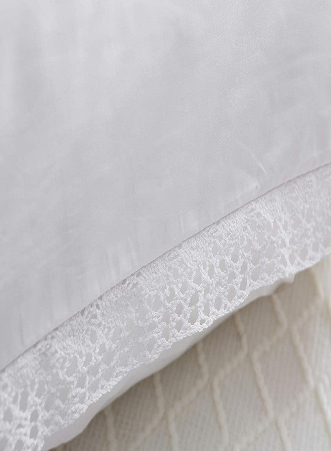 Meaning4 White Eyelet Crocheted Lace Pillow Shams Cutout Pillowcases Standard Size Pure Cotton for Bed 2PCS 20"x26" - Image 3