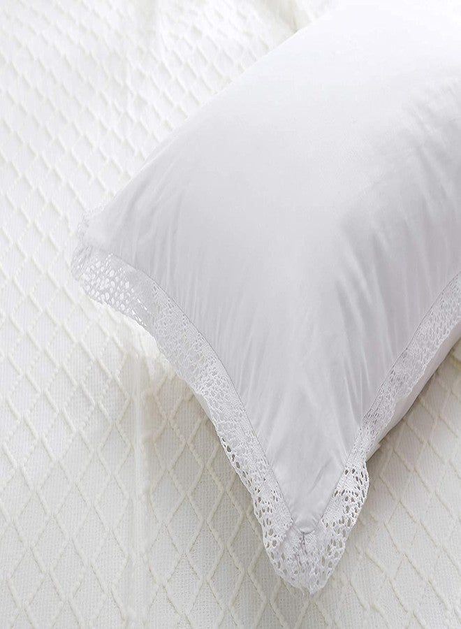 Meaning4 White Eyelet Crocheted Lace Pillow Shams Cutout Pillowcases Standard Size Pure Cotton for Bed 2PCS 20"x26" - Image 2
