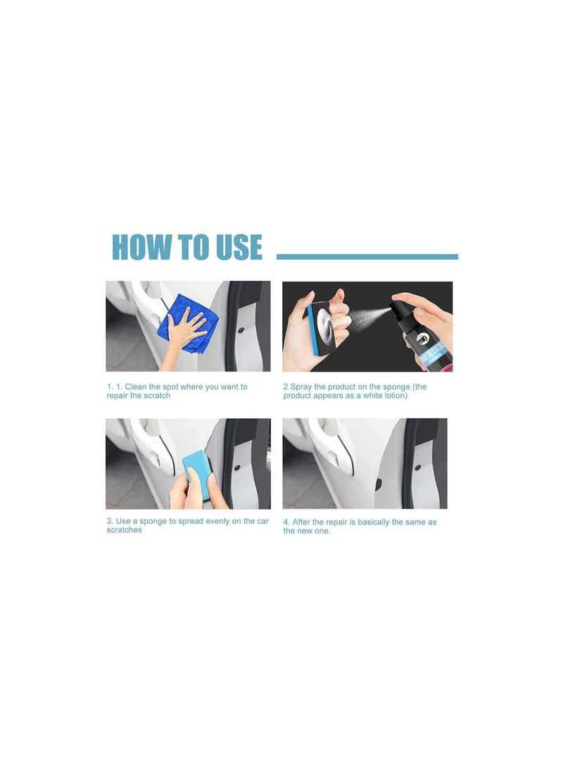 Nano Spray for Car Scratch Repair, High Protection Three In One, Car Scratches Polish, Nano Auto Scratch Repair Spray, High Protection Quick Coating Spray (2 * 100ml) + Towel + Sponge