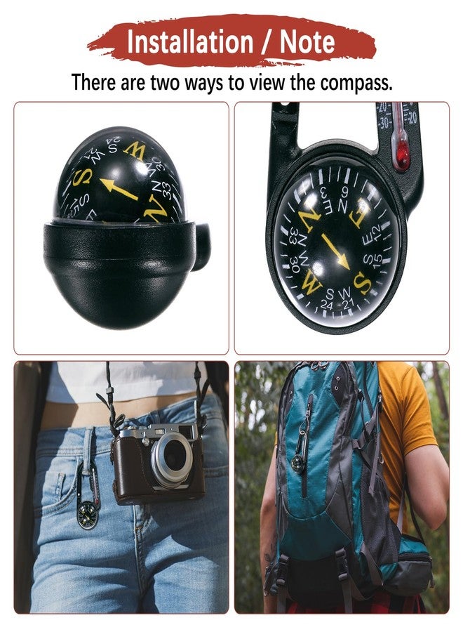 TIXIPEM Keychain Compass [2PCS] - Small Pocket Magnetic Ball Compass and Thermometer Buckle for Hiking & Camping - [Black, Yellow] Backpacking Accessory - Image 5