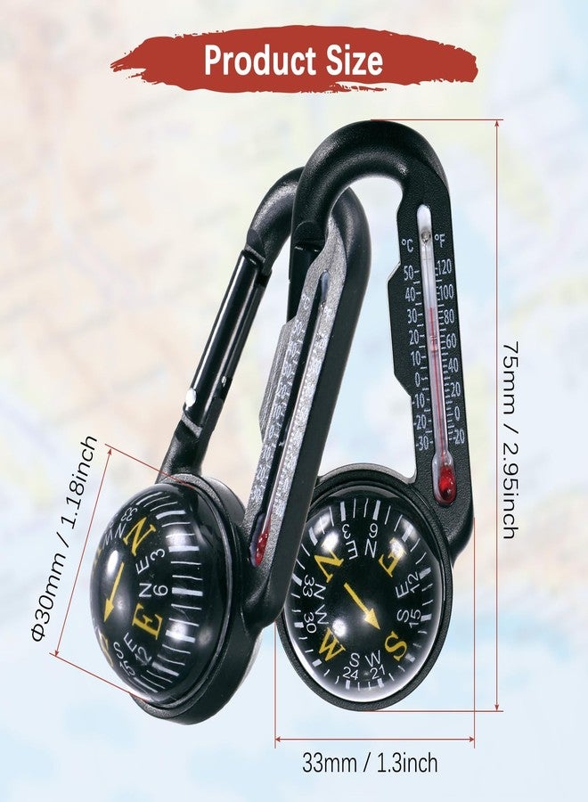 TIXIPEM Keychain Compass [2PCS] - Small Pocket Magnetic Ball Compass and Thermometer Buckle for Hiking & Camping - [Black, Yellow] Backpacking Accessory - Image 3