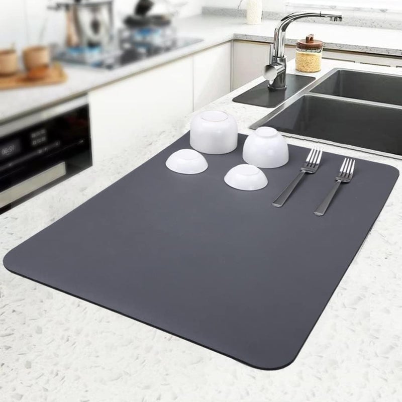 GOPAD Grey Dish Drying Mat for Kitchen Water Absorbent Mat Drying Mat for Kitchen Utensils Large Dry Mat for Kitchen 60x40cm Grey 1 Pcs - Image 1