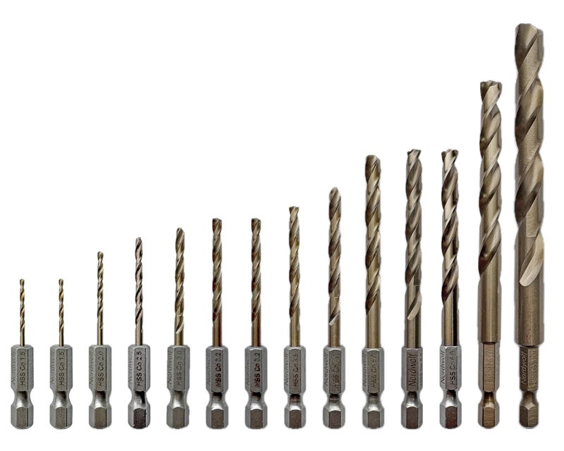 NordWolf 14Piece Metric Cobalt Drill Bit Set for Stainless Steel Hard Metals with 14 Hex Shank for Quick Chucks Impact Drivers Sizes 15mm to 100mm in Storage Case - Image 2