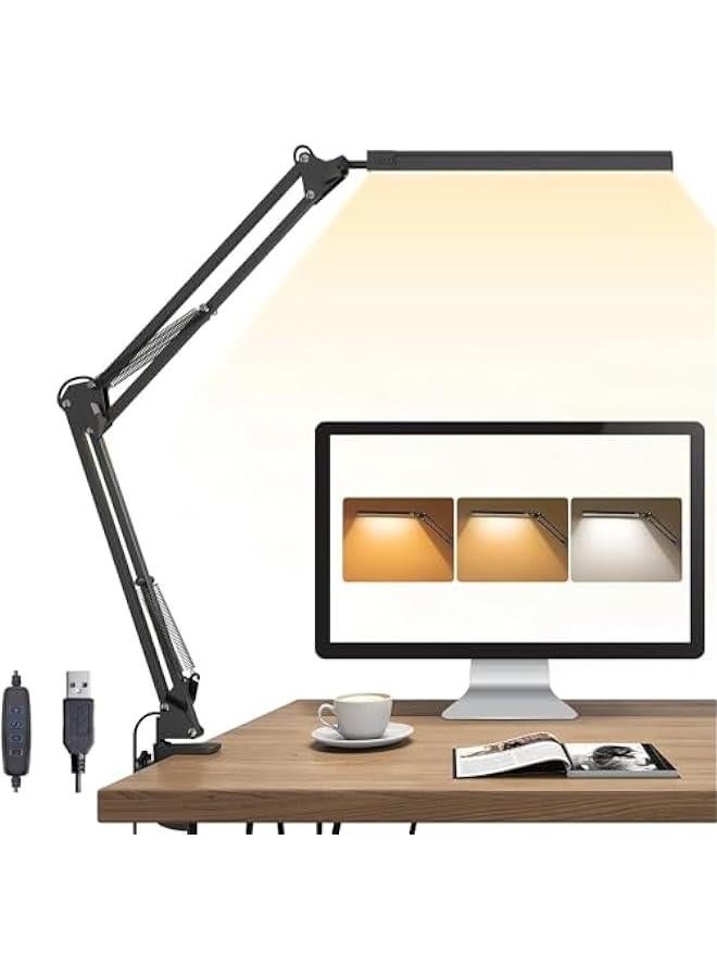 هوكور LED Desk Lamp With Clamp, 3 Lighting 10 Brightness Eye-Caring Modes, Reading Desk Lamps for Home Office 360 Degree Spin with Memory Function 12W-Black (Black) - Image 1
