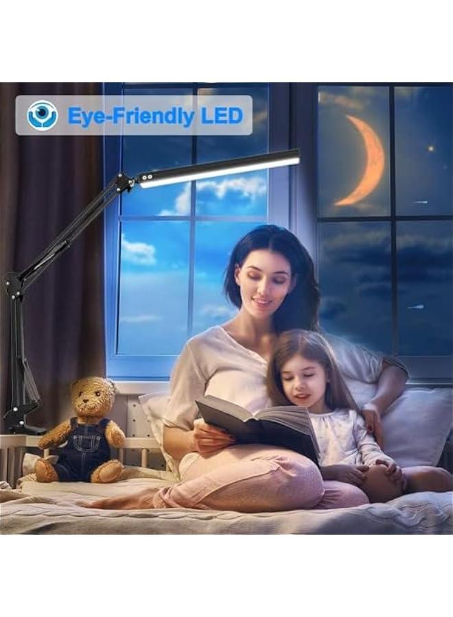هوكور LED Desk Lamp With Clamp, 3 Lighting 10 Brightness Eye-Caring Modes, Reading Desk Lamps for Home Office 360 Degree Spin with Memory Function 12W-Black (Black) - Image 4