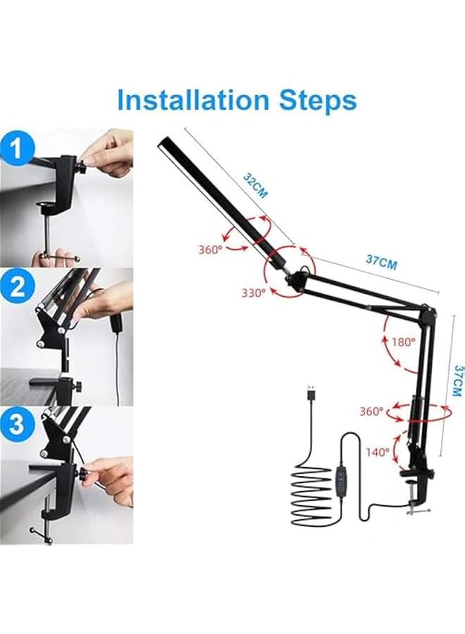 هوكور LED Desk Lamp With Clamp, 3 Lighting 10 Brightness Eye-Caring Modes, Reading Desk Lamps for Home Office 360 Degree Spin with Memory Function 12W-Black (Black) - Image 5