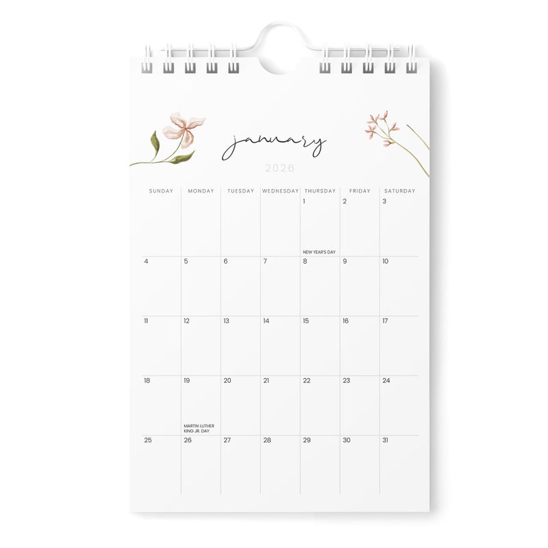 Karto Small Wall Calendar 2026 - Vertical 6x9 inch January 2026 to June 2027 - Small, Versatile, and Easy Planning with the Aesthetic Desk Monthly Calendar - Flowers - Image 1