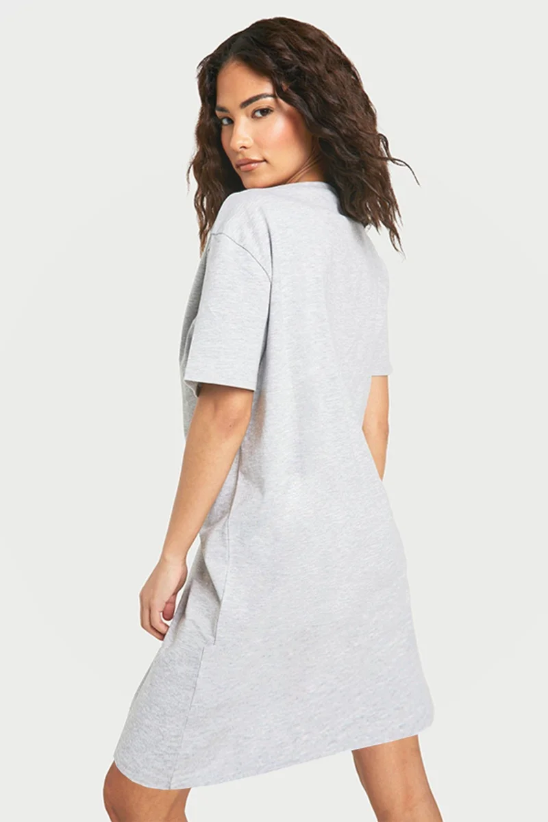 روك اند رول Plain Grey Melange V Neck Half Sleeve Knee Length Comfortable Home Dress Nightgown