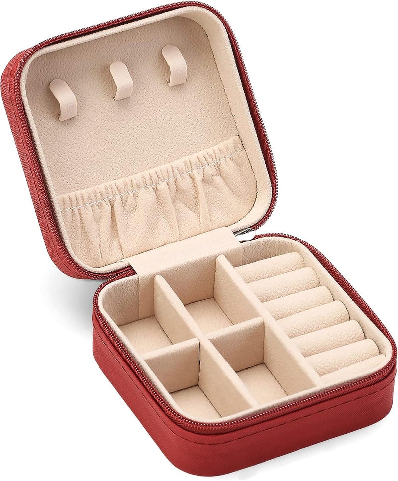 ZPROW Travel Jewelry Case, Mini Portable Jewelry Travel Boxes, Small Jewelry Organizer for Rings, Earrings, Pendants, Watches, Necklaces, Lipsticks Organizer Storage Holder Case (Red) - Image 1