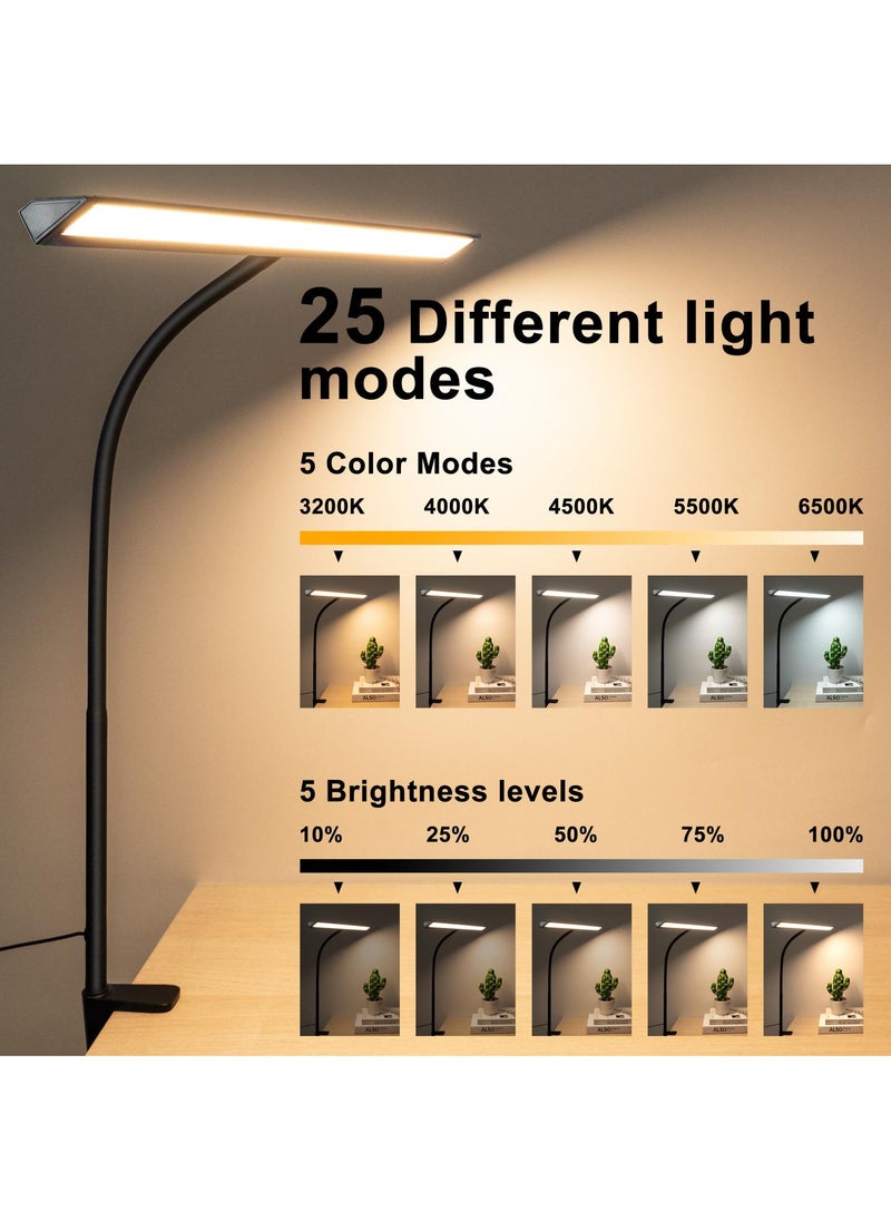 General Desk Lamp With Clamp 5 Color Modes Flexible Gooseneck Clamp Light Eyecaring Color Brightness For Office Study Energy Conservation Light Learning Lamp Computer Lighting  - Image 4