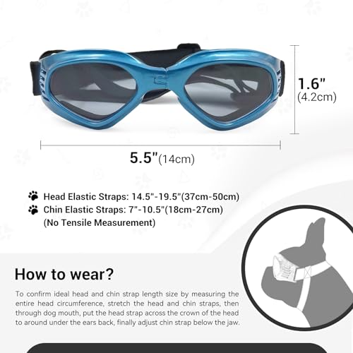 NAMSAN Dog Sunglasses Medium Breed UV Protection Dog Goggles for Small to Medium Dogs Windproof Anti-Fog Snowproof Puppy Glasses, Easy Wear/Adjustable (Blue) - Image 4