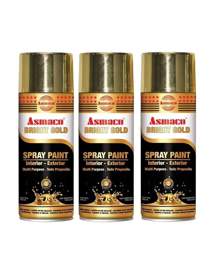 villa Asmaco Spry Paint Bright Gold 400 Ml Eco Fill, Pack Of Three, Multi Purpose Interior Exterior Quick Drying Acrylic Paint  - Image 3