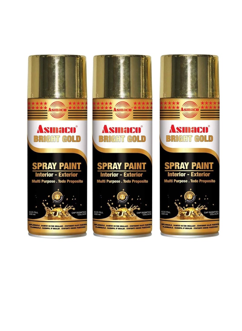 villa Asmaco Spry Paint Bright Gold 400 Ml Eco Fill, Pack Of Three, Multi Purpose Interior Exterior Quick Drying Acrylic Paint  - Image 1