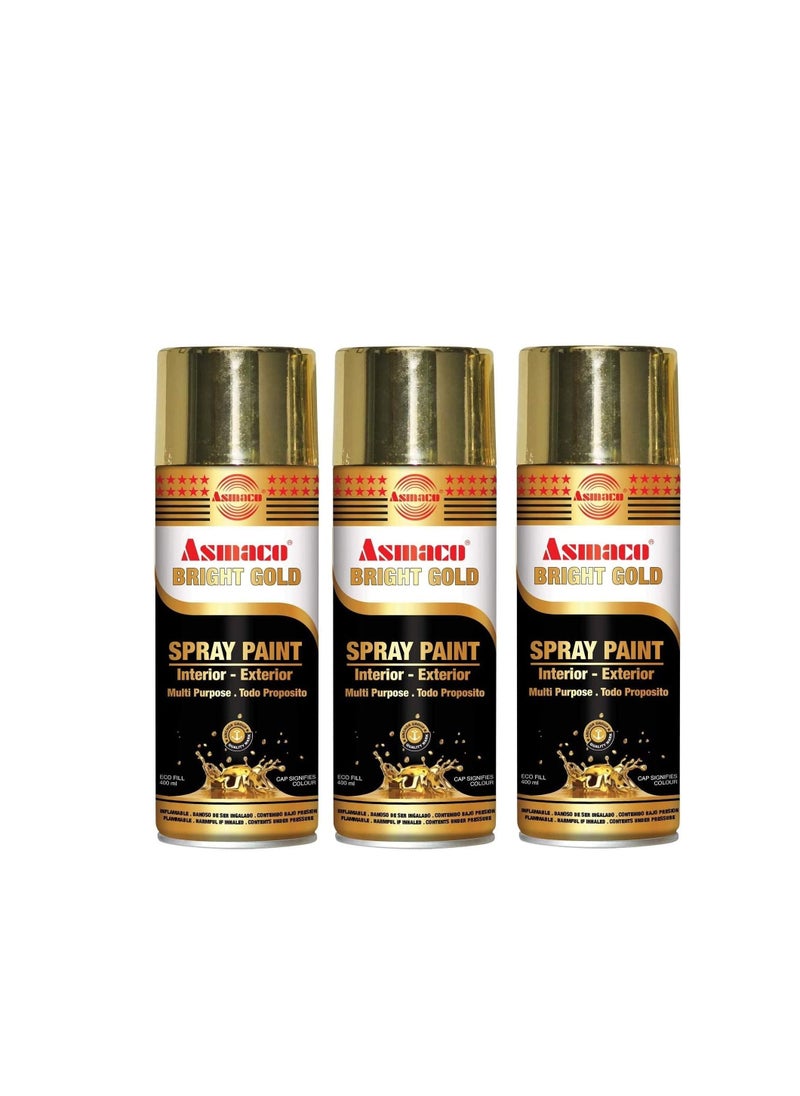 villa Asmaco Spry Paint Bright Gold 400 Ml Eco Fill, Pack Of Three, Multi Purpose Interior Exterior Quick Drying Acrylic Paint  - Image 2