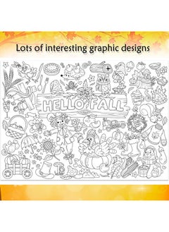 HOWAF Hello Fall Jumbo Coloring Poster With 24 (12 Colors) Coloring Pens,Autumn Giant Coloring Banner,Fall Pumpkin Maple Leaves Coloring Table Cover Banner For Birthday Thanksgiving Party School Group  - Image 2