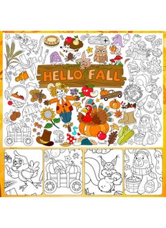 HOWAF Hello Fall Jumbo Coloring Poster With 24 (12 Colors) Coloring Pens,Autumn Giant Coloring Banner,Fall Pumpkin Maple Leaves Coloring Table Cover Banner For Birthday Thanksgiving Party School Group  - Image 3