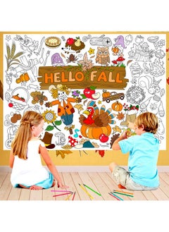 HOWAF Hello Fall Jumbo Coloring Poster With 24 (12 Colors) Coloring Pens,Autumn Giant Coloring Banner,Fall Pumpkin Maple Leaves Coloring Table Cover Banner For Birthday Thanksgiving Party School Group  - Image 5