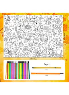 HOWAF Hello Fall Jumbo Coloring Poster With 24 (12 Colors) Coloring Pens,Autumn Giant Coloring Banner,Fall Pumpkin Maple Leaves Coloring Table Cover Banner For Birthday Thanksgiving Party School Group  - Image 4