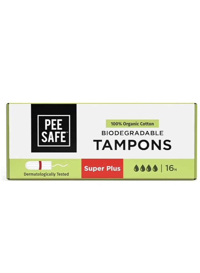PEE SAFE PEESAFE Pee Safe Organic Cotton Tampons (Pack of 16, Super Plus)