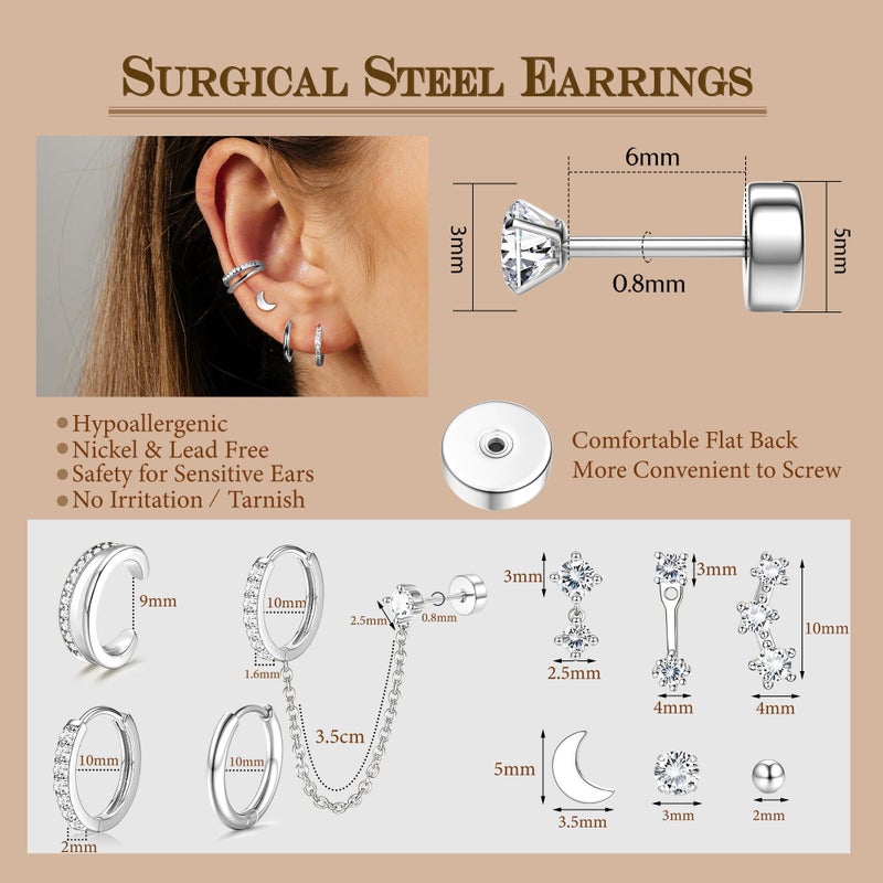 Florideco 14K Gold Plated Earrings for Women Hypoallergenic 20G Surgical Stainless Steel Flat Back Stud Earrings Dainty Stackable Earring Stacks Small Cartilage Earring Sets for Multiple Piercing(S) - Image 4