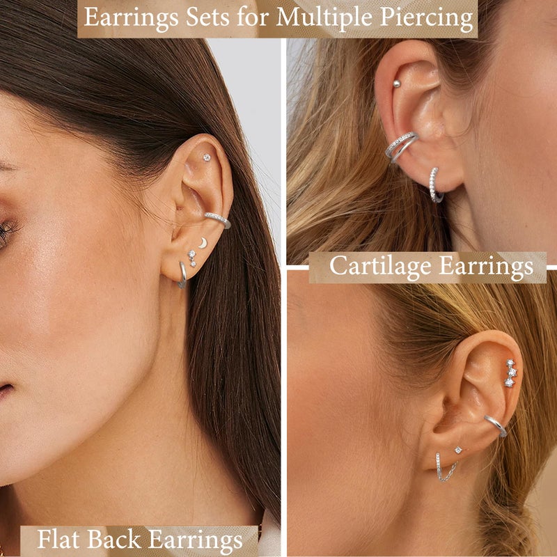 Florideco 14K Gold Plated Earrings for Women Hypoallergenic 20G Surgical Stainless Steel Flat Back Stud Earrings Dainty Stackable Earring Stacks Small Cartilage Earring Sets for Multiple Piercing(S) - Image 3
