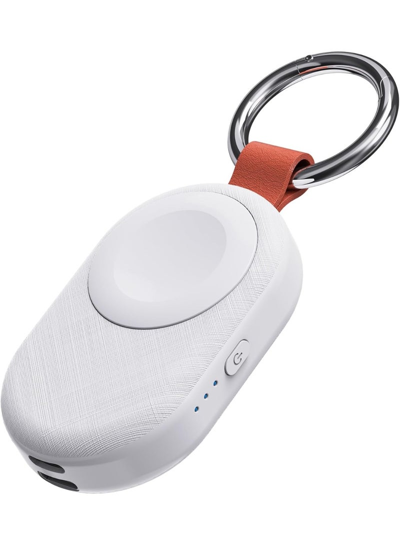 PZOZ Portable Apple Watch Charger, 2000mAh Wireless Power Bank 5W Fast Charging for Apple Watch Series 11 10 9 Ultra 8 7 6 5 4 3 2 SE, Travel iWatch Charger with Keychain (Type C+Lightning) (white) - Image 1