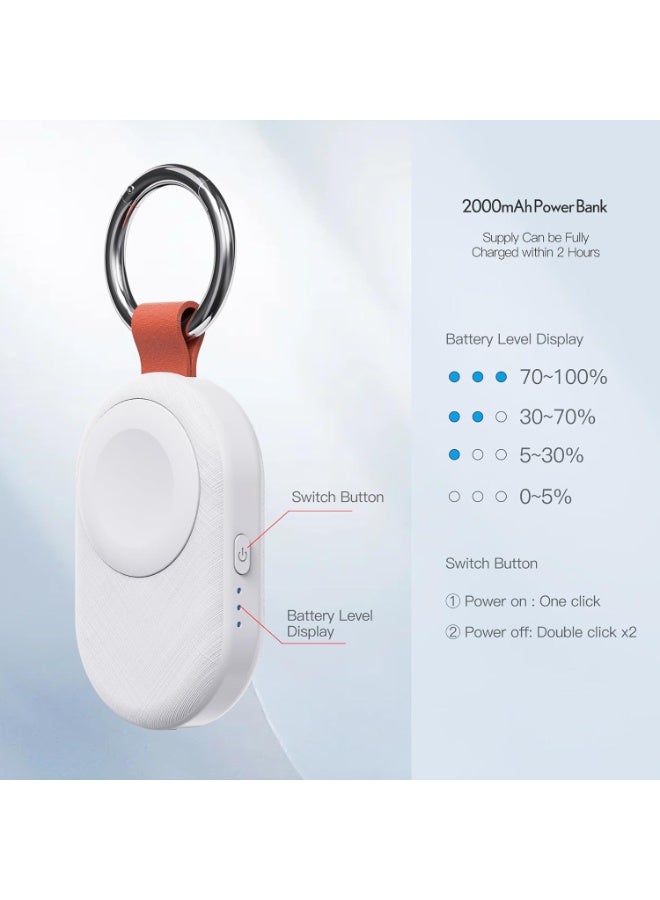 PZOZ Portable Apple Watch Charger, 2000mAh Wireless Power Bank 5W Fast Charging for Apple Watch Series 11 10 9 Ultra 8 7 6 5 4 3 2 SE, Travel iWatch Charger with Keychain (Type C+Lightning) (white) - Image 3