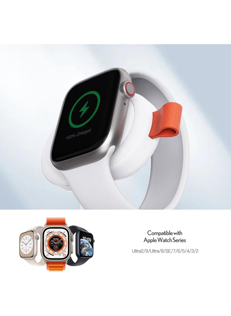 PZOZ Portable Apple Watch Charger, 2000mAh Wireless Power Bank 5W Fast Charging for Apple Watch Series 11 10 9 Ultra 8 7 6 5 4 3 2 SE, Travel iWatch Charger with Keychain (Type C+Lightning) (white) - Image 4