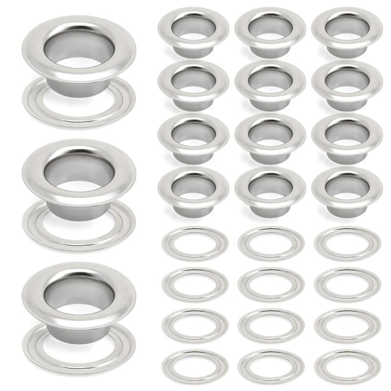 CRAFTMEMORE 316 5MM Hole Size 100 Sets Silver Metal Grommets Eyelets with Washers for Bead Cores Clothes Leather Canvas Silver
