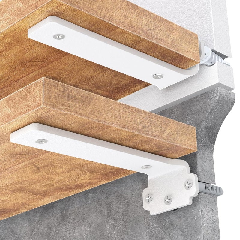 VANCASTLE Shelf Brackets Floating Shelf Bracket 6 Pack 10 Inch Heavy Duty Shelf Brackets 160 lbs Load Capacity Metal L Brackets for Shelve with 15 Inch Thicked Novel Shape Brackets for Wood Shelves White - Image 1