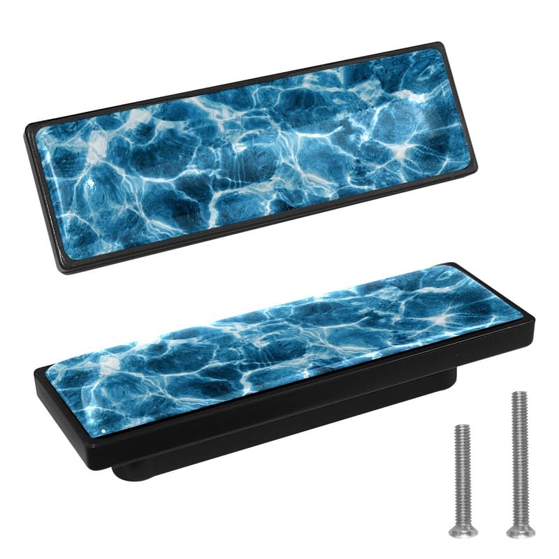 LORVIES 4 Pack 3.6" Ocean Decorative Cabinet Knobs, ABS Glass Rectangle Double Hole, Dresser Drawer Door Handles Pulls for Home Kitchen Bedroom (Deep Blue Water Wave) - Image 4