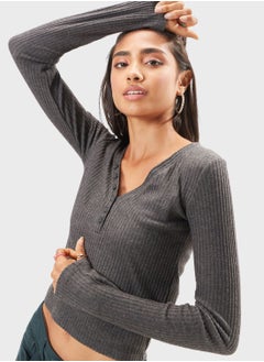 Button Detail Ribbed T-Shirt