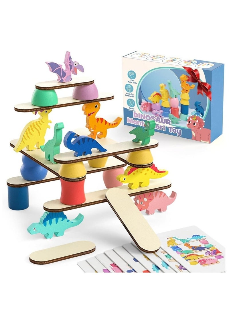 DAILYCHIC Montessori Dinosaur Toys for 1 2 3 4 Year Old Toddlers, Preschool Education Toys for Ages 2-4 Boys Girls Kids, Wooden Dinosaur Blocks Sorting & Stacking & Balance Toys, Educational Birthday Gift  - Image 1