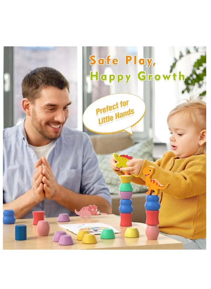 DAILYCHIC Montessori Dinosaur Toys for 1 2 3 4 Year Old Toddlers, Preschool Education Toys for Ages 2-4 Boys Girls Kids, Wooden Dinosaur Blocks Sorting & Stacking & Balance Toys, Educational Birthday Gift  - Image 5