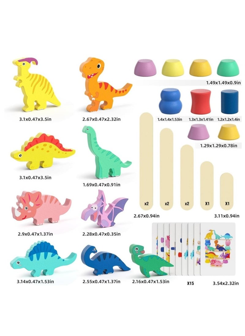 DAILYCHIC Montessori Dinosaur Toys for 1 2 3 4 Year Old Toddlers, Preschool Education Toys for Ages 2-4 Boys Girls Kids, Wooden Dinosaur Blocks Sorting & Stacking & Balance Toys, Educational Birthday Gift  - Image 2