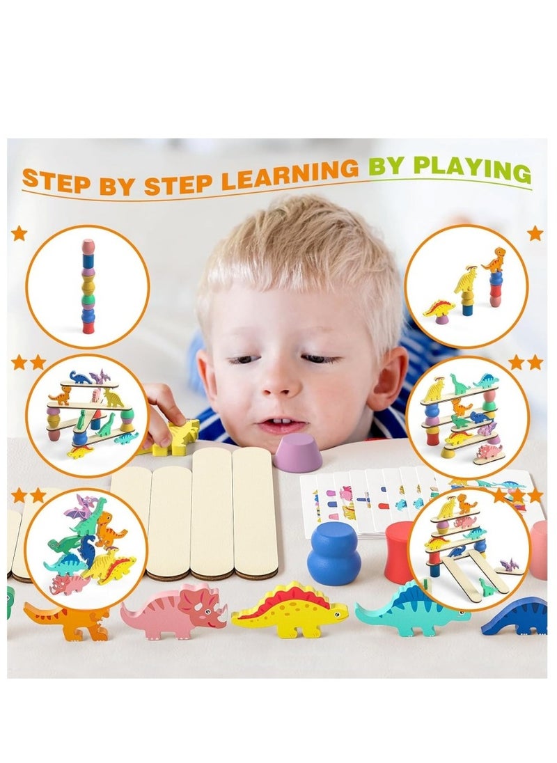 DAILYCHIC Montessori Dinosaur Toys for 1 2 3 4 Year Old Toddlers, Preschool Education Toys for Ages 2-4 Boys Girls Kids, Wooden Dinosaur Blocks Sorting & Stacking & Balance Toys, Educational Birthday Gift  - Image 3