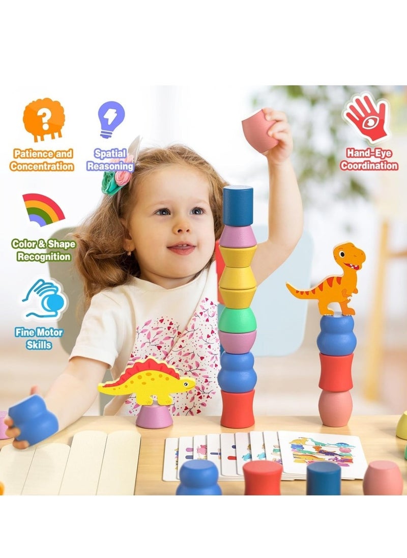 DAILYCHIC Montessori Dinosaur Toys for 1 2 3 4 Year Old Toddlers, Preschool Education Toys for Ages 2-4 Boys Girls Kids, Wooden Dinosaur Blocks Sorting & Stacking & Balance Toys, Educational Birthday Gift  - Image 4